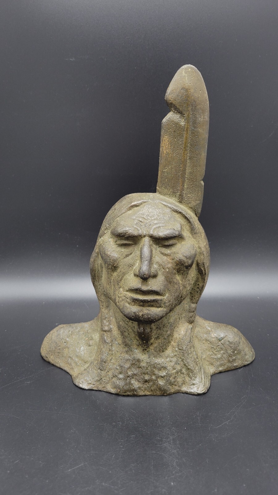 Antique Bronze Bust of Native American Chief, 9\