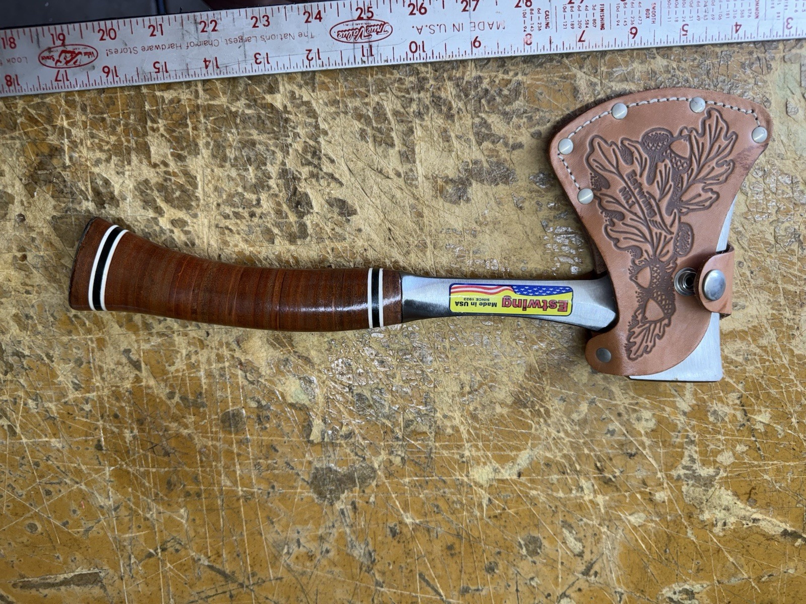 Vintage Estwing 24A Sportsman’s Axe Hatchet No. 1 Leather Sheath Made in USA