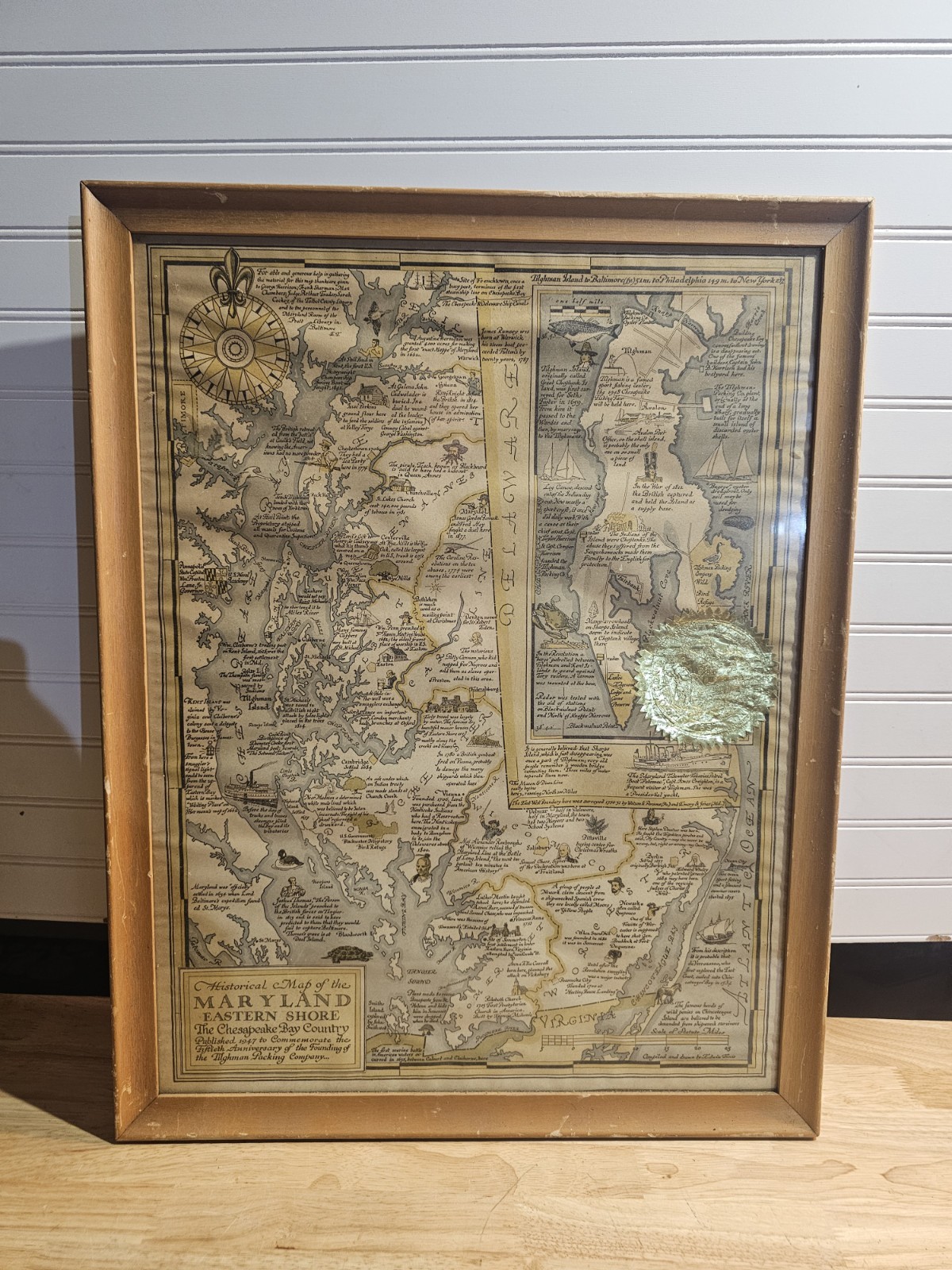 Vintage 1947 Historical Map Maryland Eastern Shore Chesapeake Bay Tilghman...