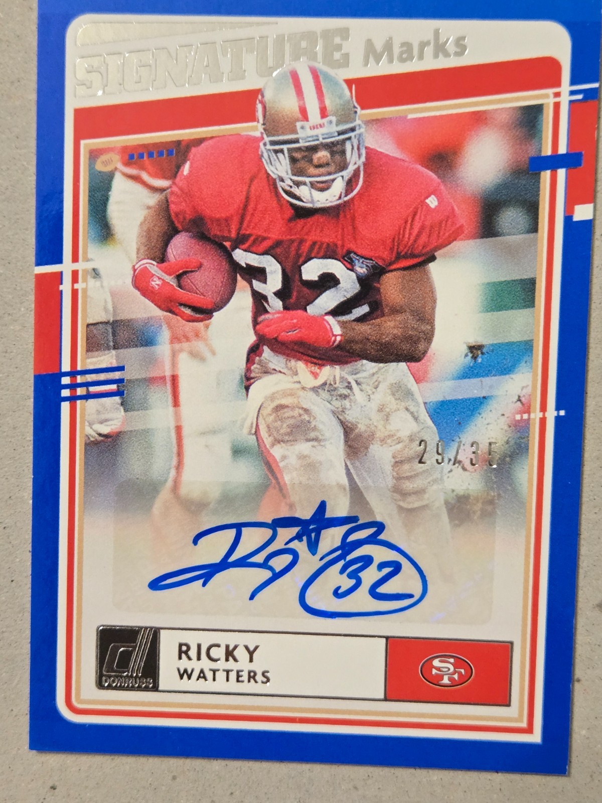 2020 Panini Donruss Ricky Watters Signature Marks Blue Auto #/35 49ers
