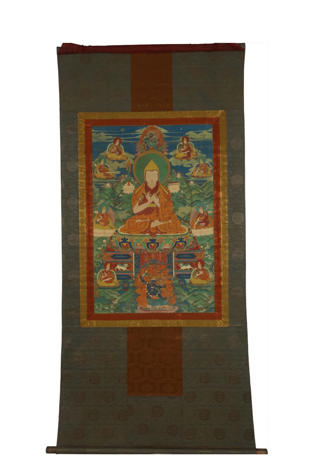 A Tibetan Thangka on Silk Frame