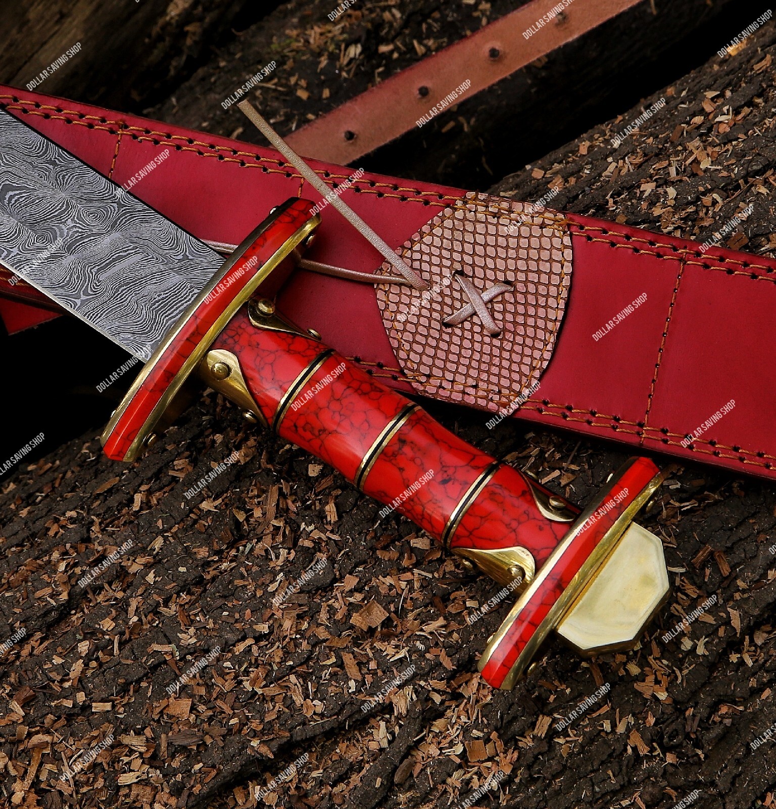 Eye-catching Handmade Damascus Steel Medieval / Viking Sword With Leather Sheath