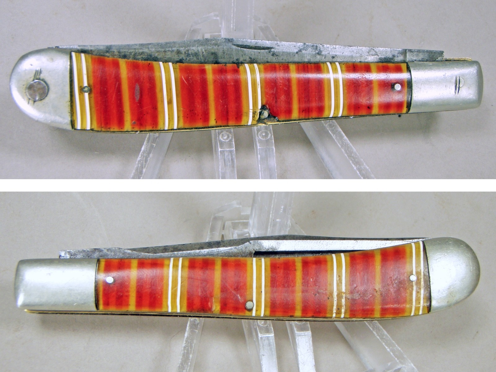 Rare Non-KA-BAR UNION CUT Co Big Candy Stripe HOBO Knife =Good Used Condition=