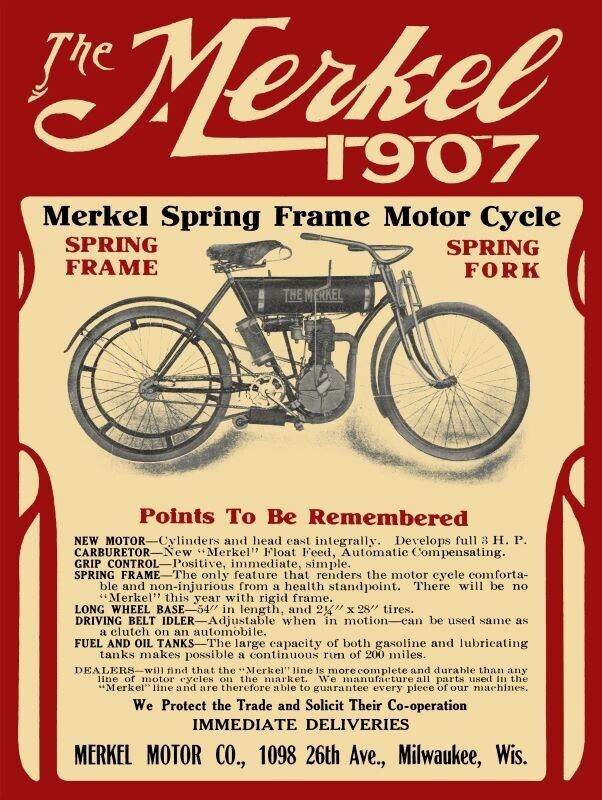1907 Merkel Motorcycles of Milwaukee NEW METAL SIGN: 12 x 16\