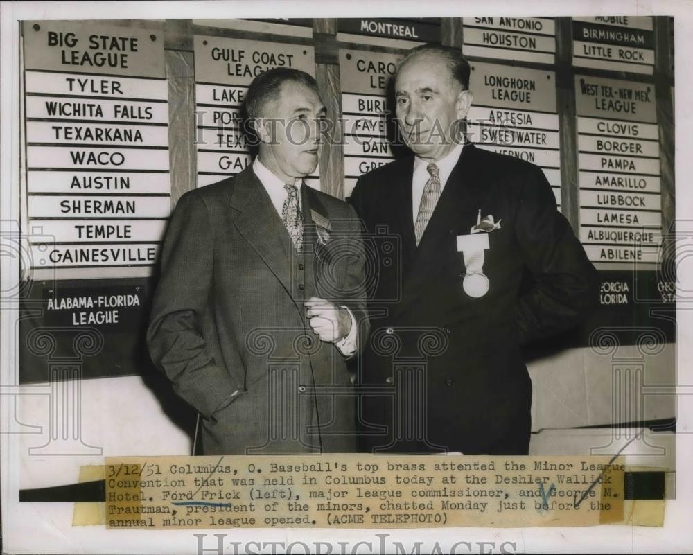1951 Press Photo Ford Frick MLB Commissioner George Trautman Minor League Pres.
