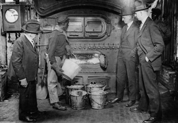 Members of Disposition of Narcotics Committee supervising burning - Old Photo