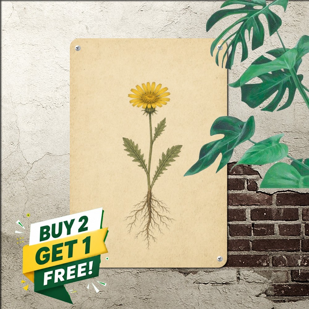vintage botanical illustration yellow flower roots single centered
