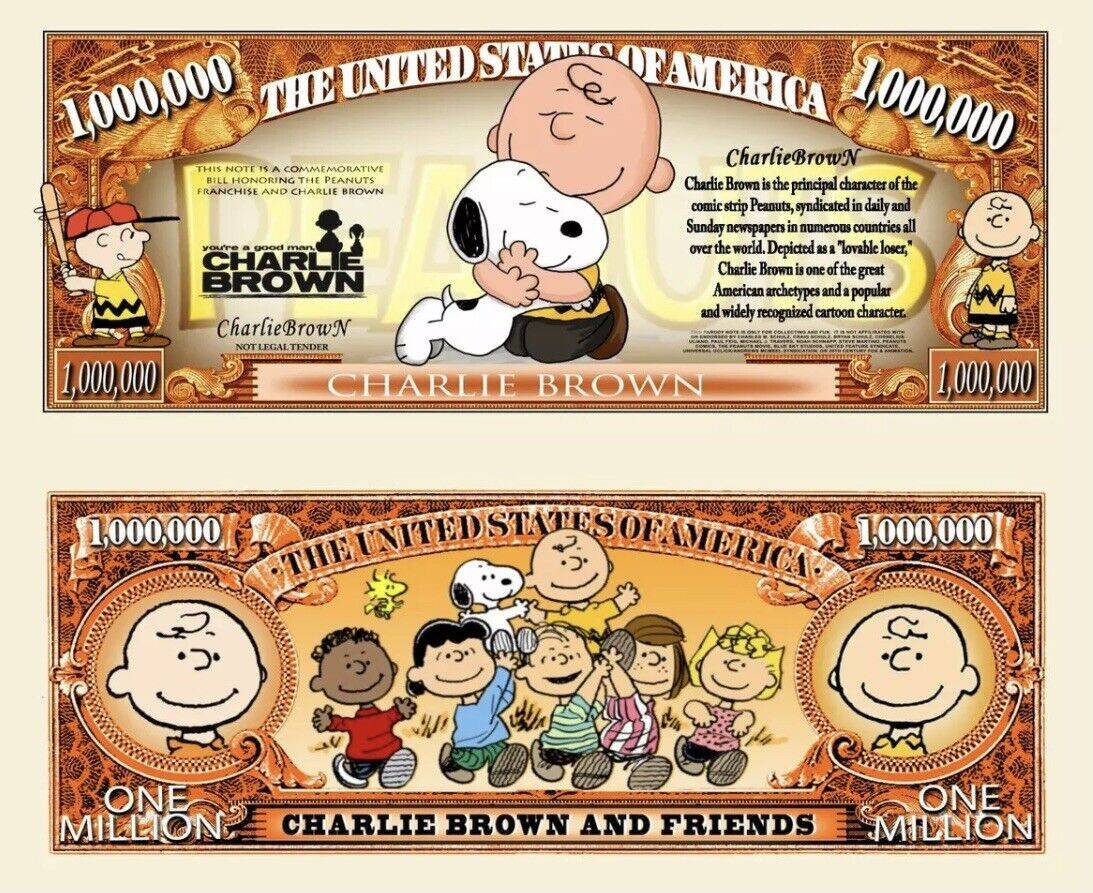 Charlie Brown Peanuts Collectible Pack of 100 Novelty 1 Million Dollar Bills