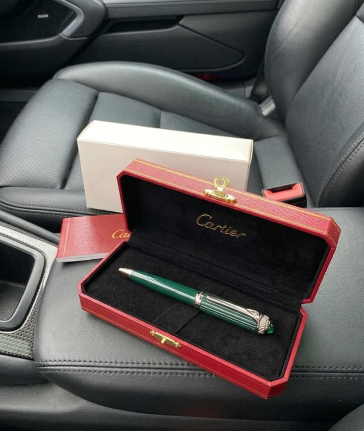 Cartier Roadster Green Ballpoint Pen Silver Trim - Gift Box Luxury New
