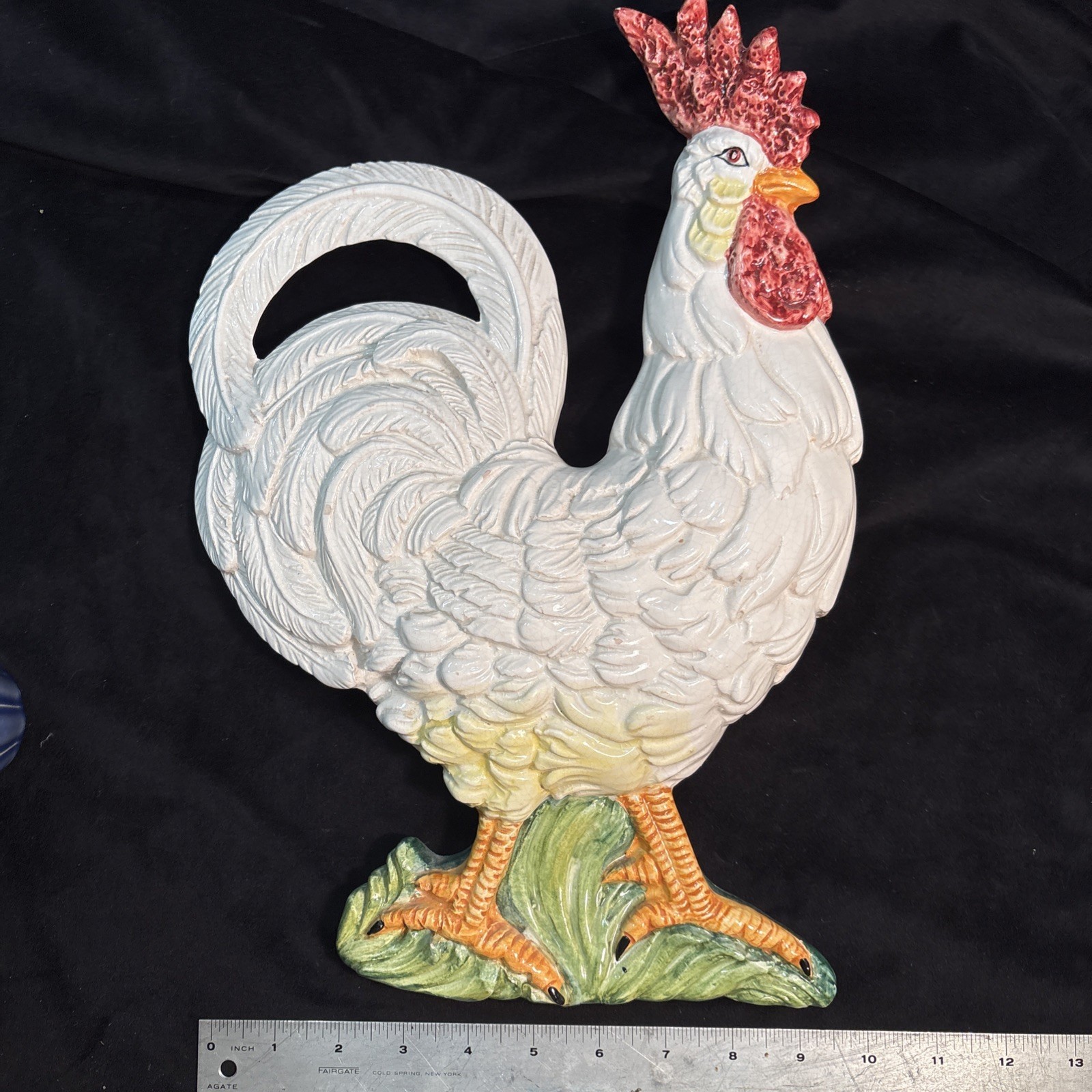 Beautiful Vintage Tosin Majolica Ceramic Rooster Hand Painted Large Wall Plaque