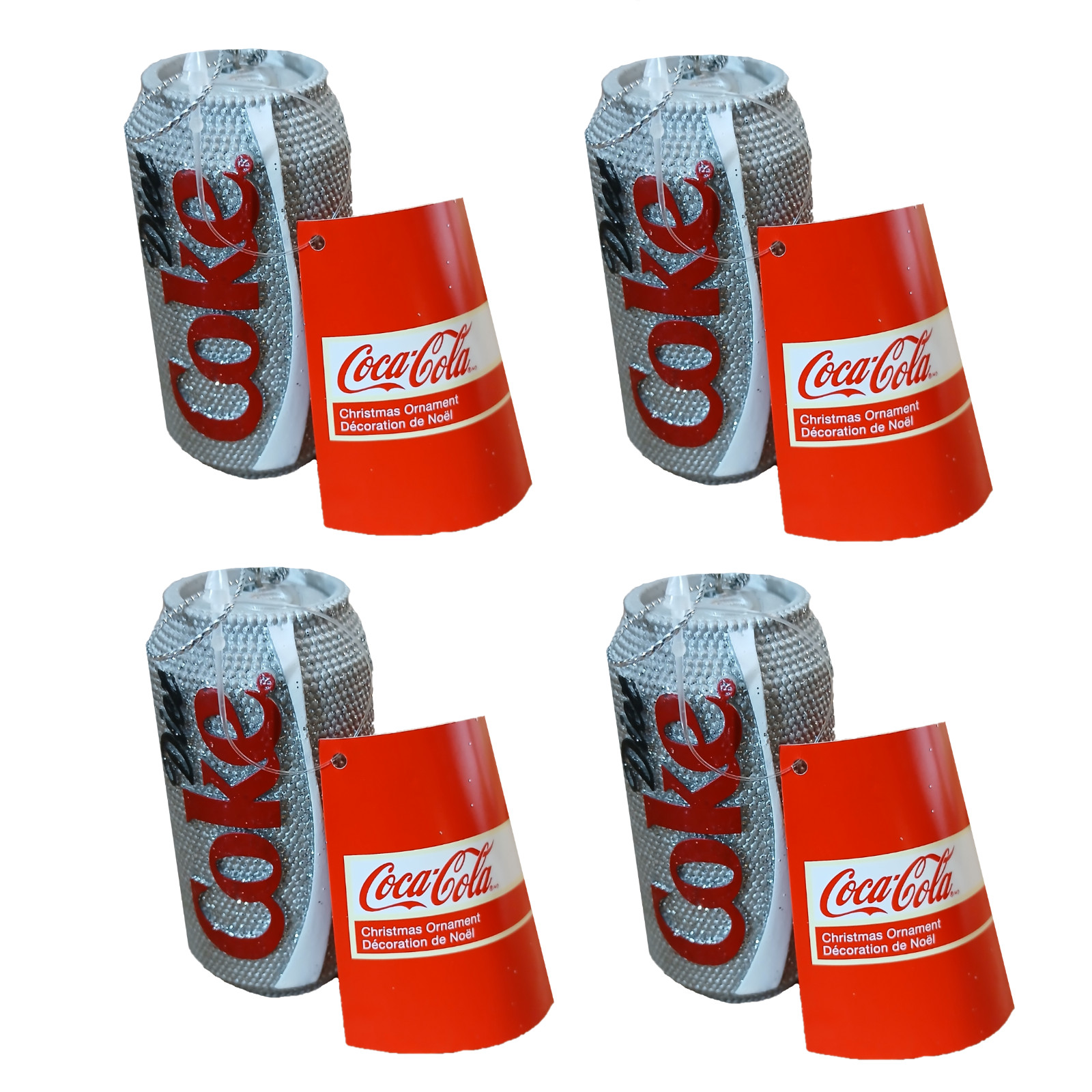 Kurt Adler Coca-Cola Glittered Diet Coke Can Ornament Christmas Decor 4 Pack