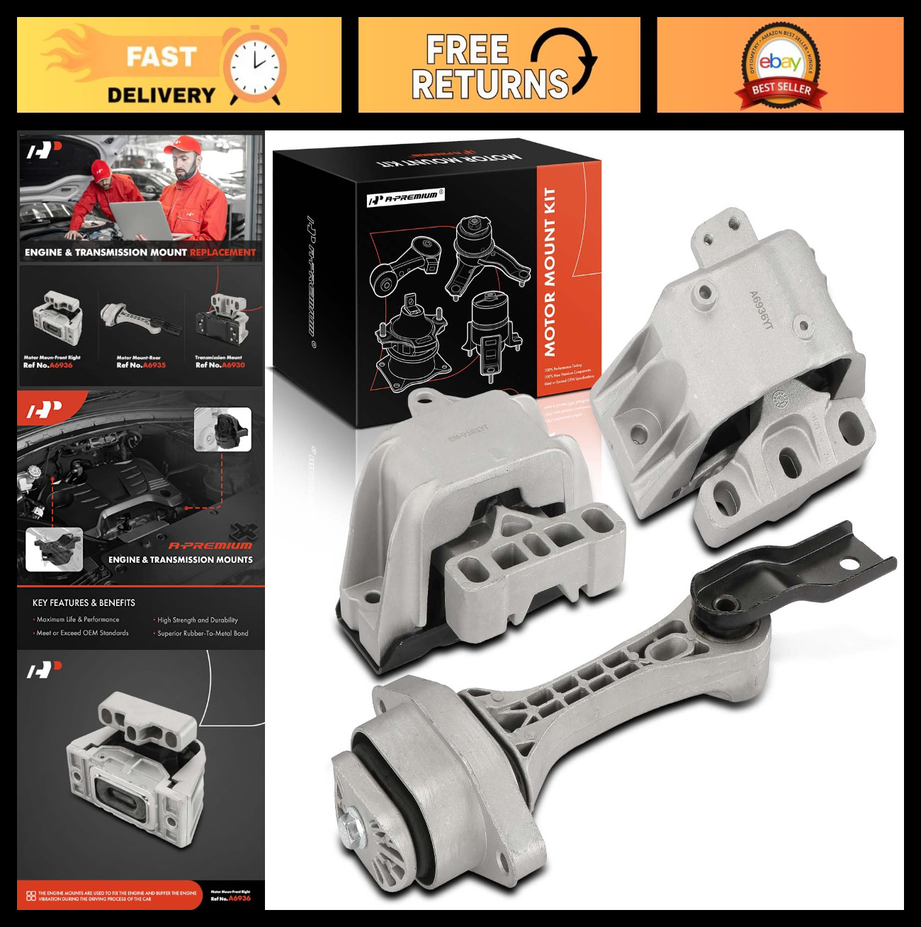 A-Premium 3PCS Engine Motor Mount and Transmission Mount Kit Compatible with Vol