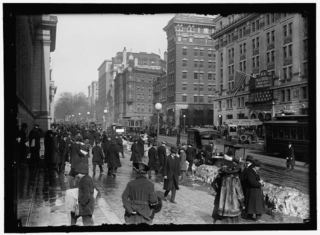Washington DC Keith's Theater Street Scene 1910s Trolley Crowd Storefronts