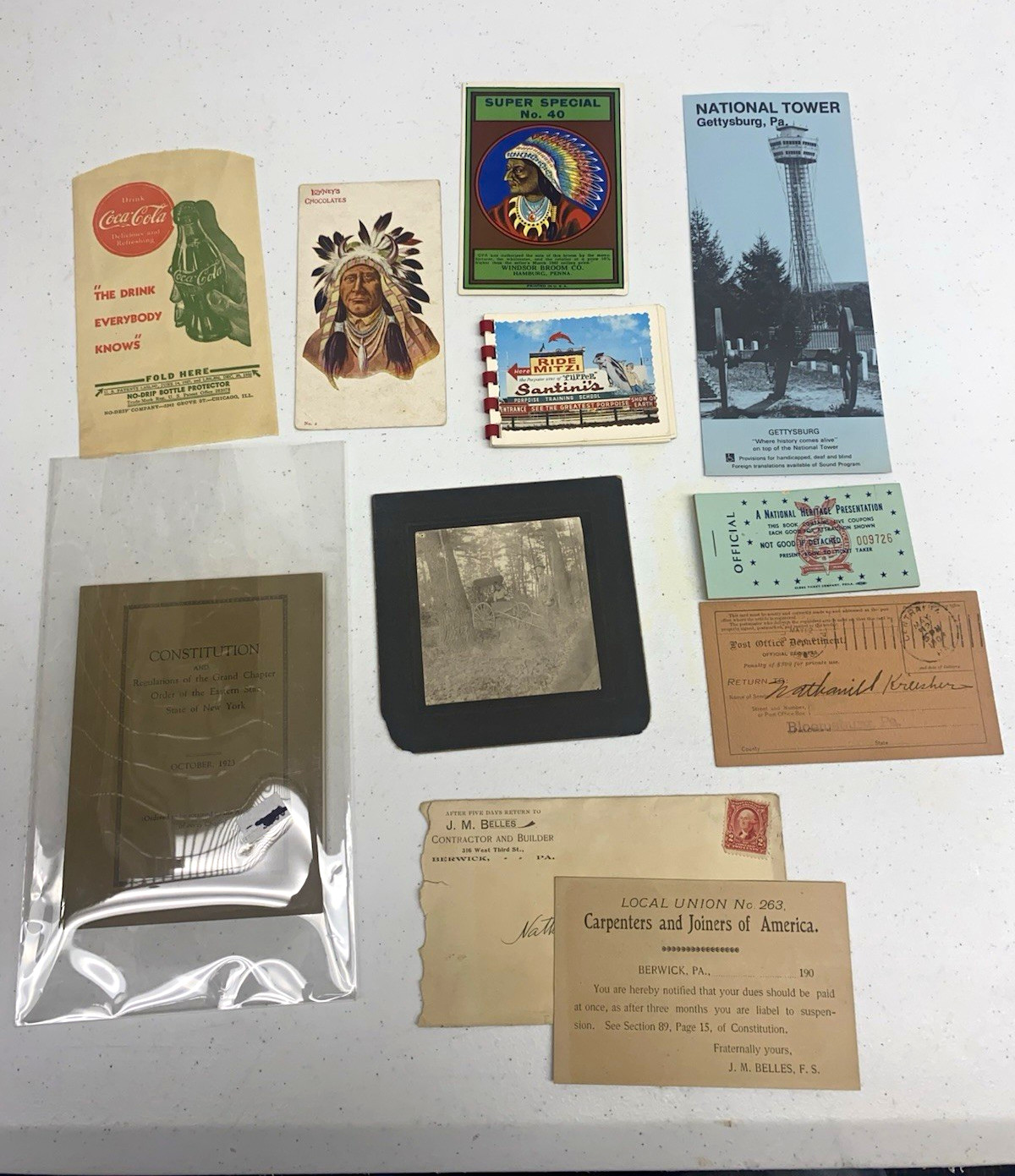 Vintage Paper Ephemera Lot: Coca-Cola Paper, Gettysburg Tower Card, Tickets Vintage Paper Ephemera Lot: Coca-Cola Paper, Gettysburg Tower Card, Tickets