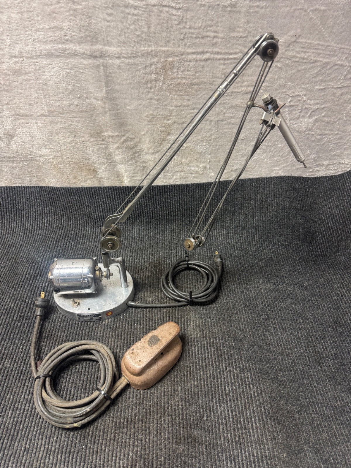 Vintage Emesco No 90 Dental Drill Motor And Arm With Schein Drill Works