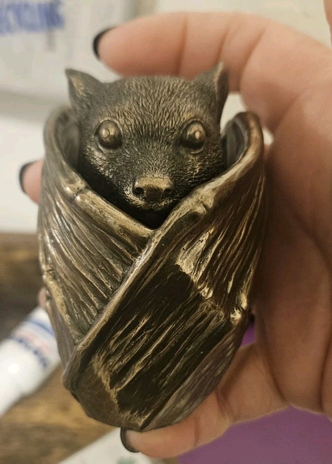 Bat Trinket - Antique Bronze Gothic Decor Jewelry Holder - Whimsigoth Halloween 
