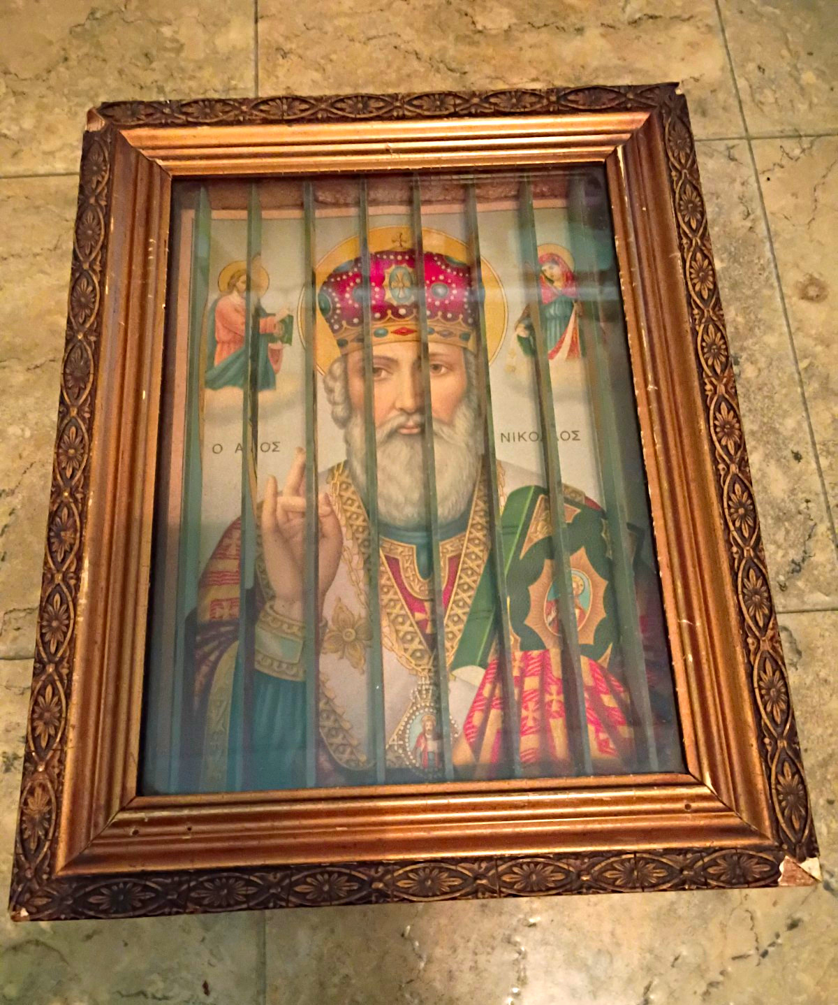 Vintage 3-Way Lenticular Shadow Box Icon St Nicholas Greek Orthodox Tricenium 