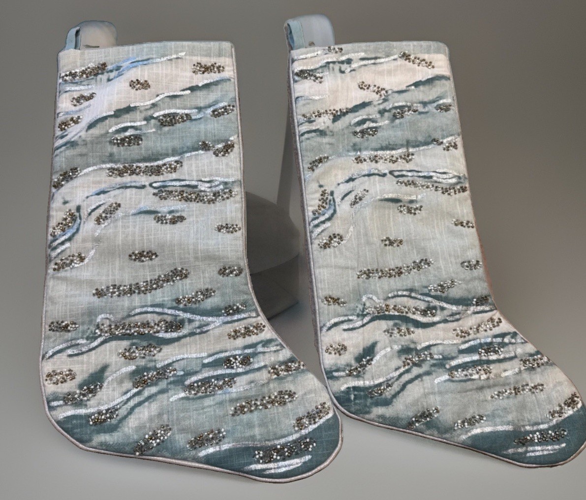 TAHARI Christmas Coastal Aqua Gold Silver Stocking 22\