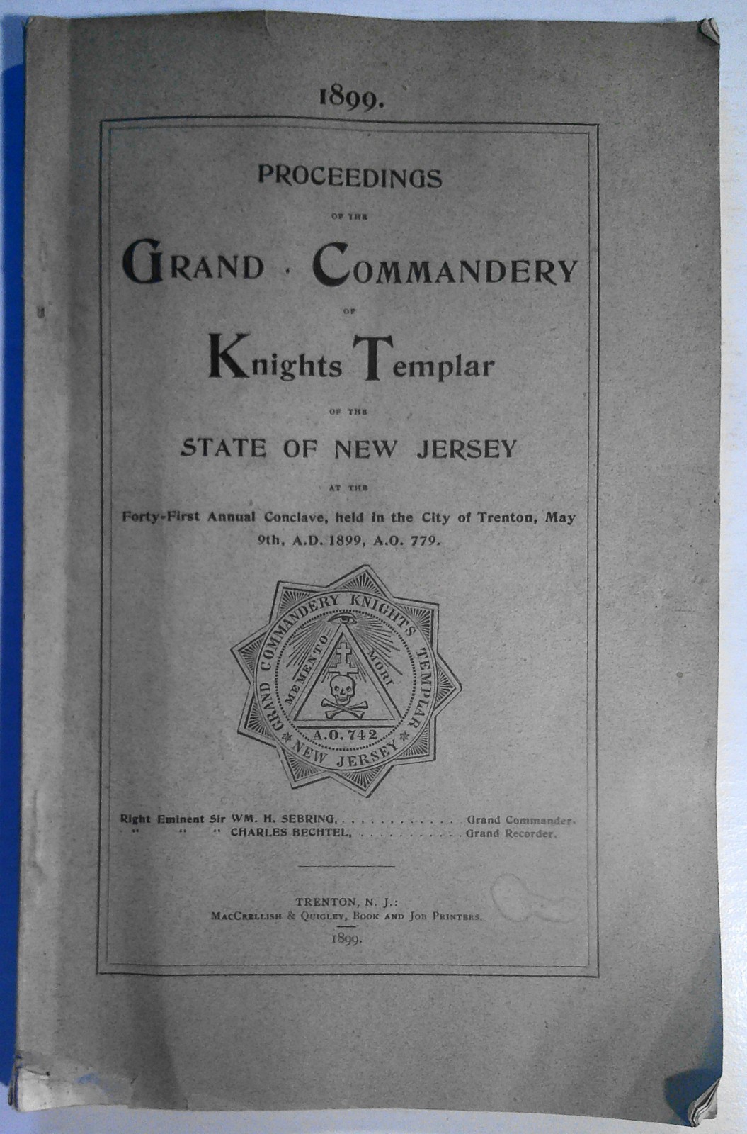 1899 Proceedings of Knights Templar State of New Jersey at 41st Annual Conclave