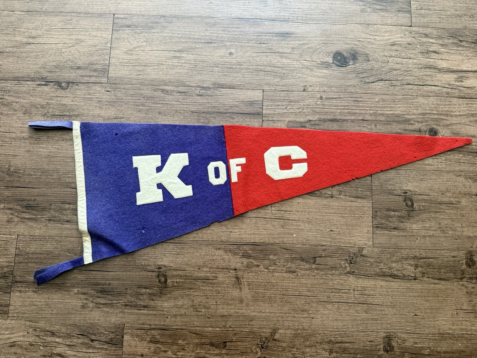 Vintage Knights Of Columbus 50s Pennant Rare Red Blue