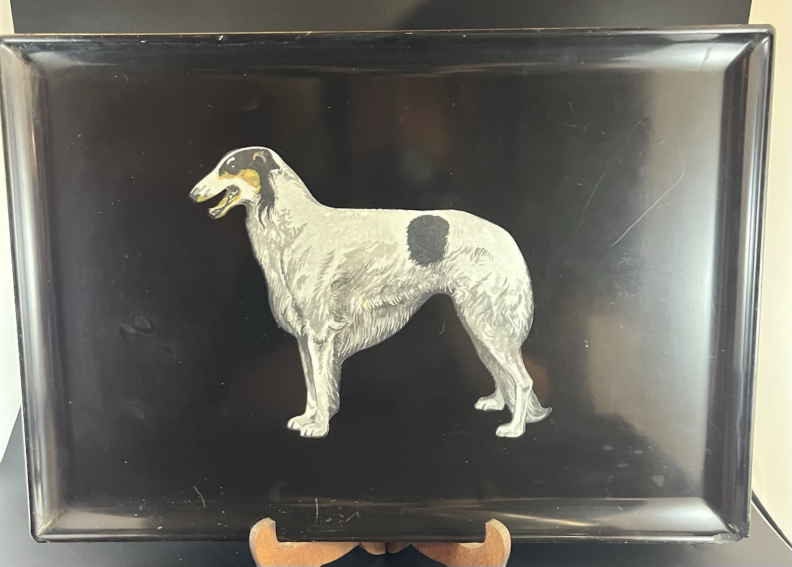 Vintage COUROC Tray Borzoi Dog Black Resin 18\
