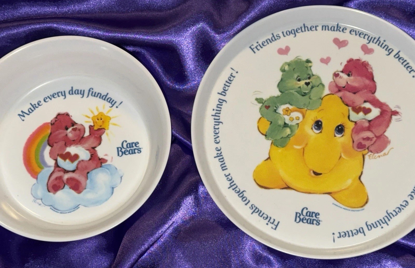 VINTAGE CARE BEARS — CARE BEARS PLATE & BOWL 1980\'s American Greetings Melamine