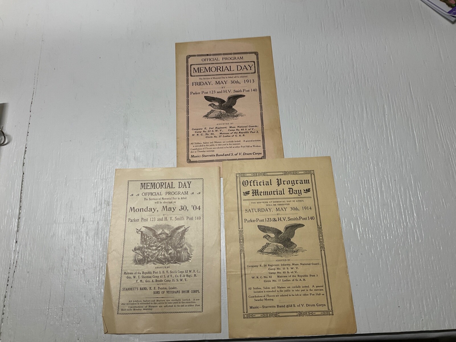 CIVIL WAR VETERAN GAR GROUP OF 3 PROGRAMS 1904-1914 PARKER & SMITH POST GAR