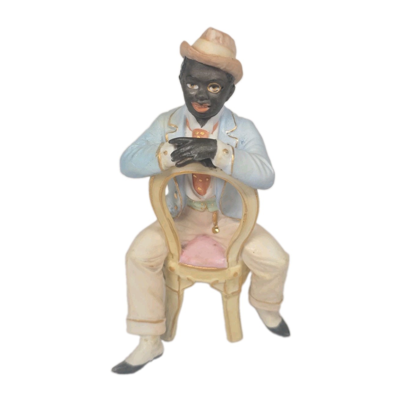 Vintage Porcelain African American Black Americana Man In Chair Fancy 