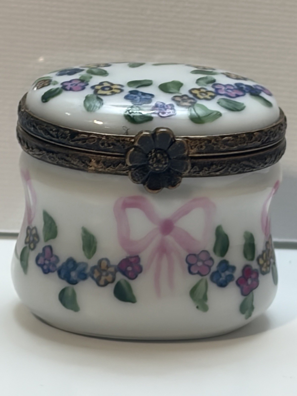 Genuine Limoges Box With Bows And Flowers. Numbered 64