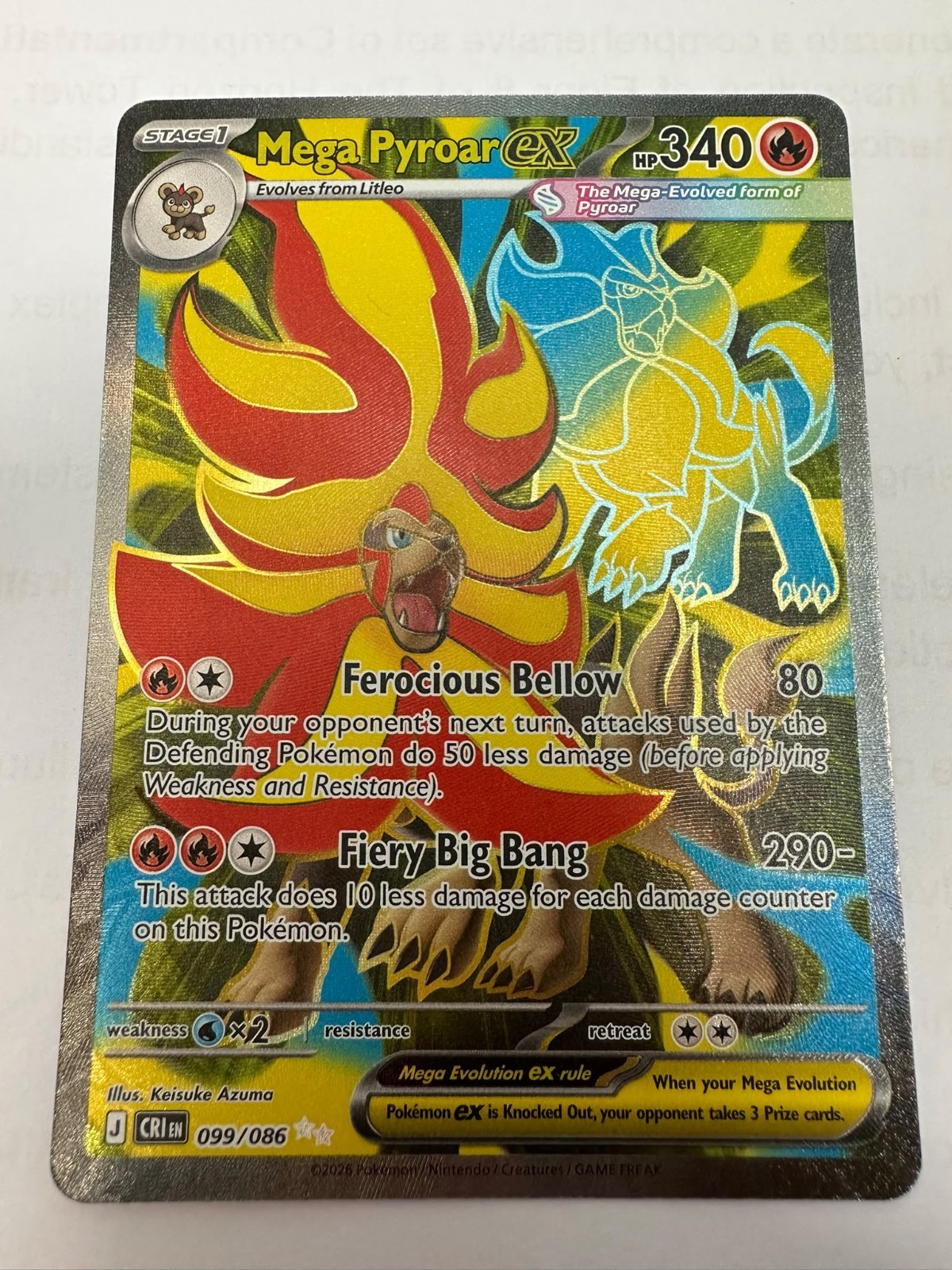 Mega Pyroar ex 099/086 - Ultra Rare Full Art - Chaos Rising - Pokémon TCG - NM