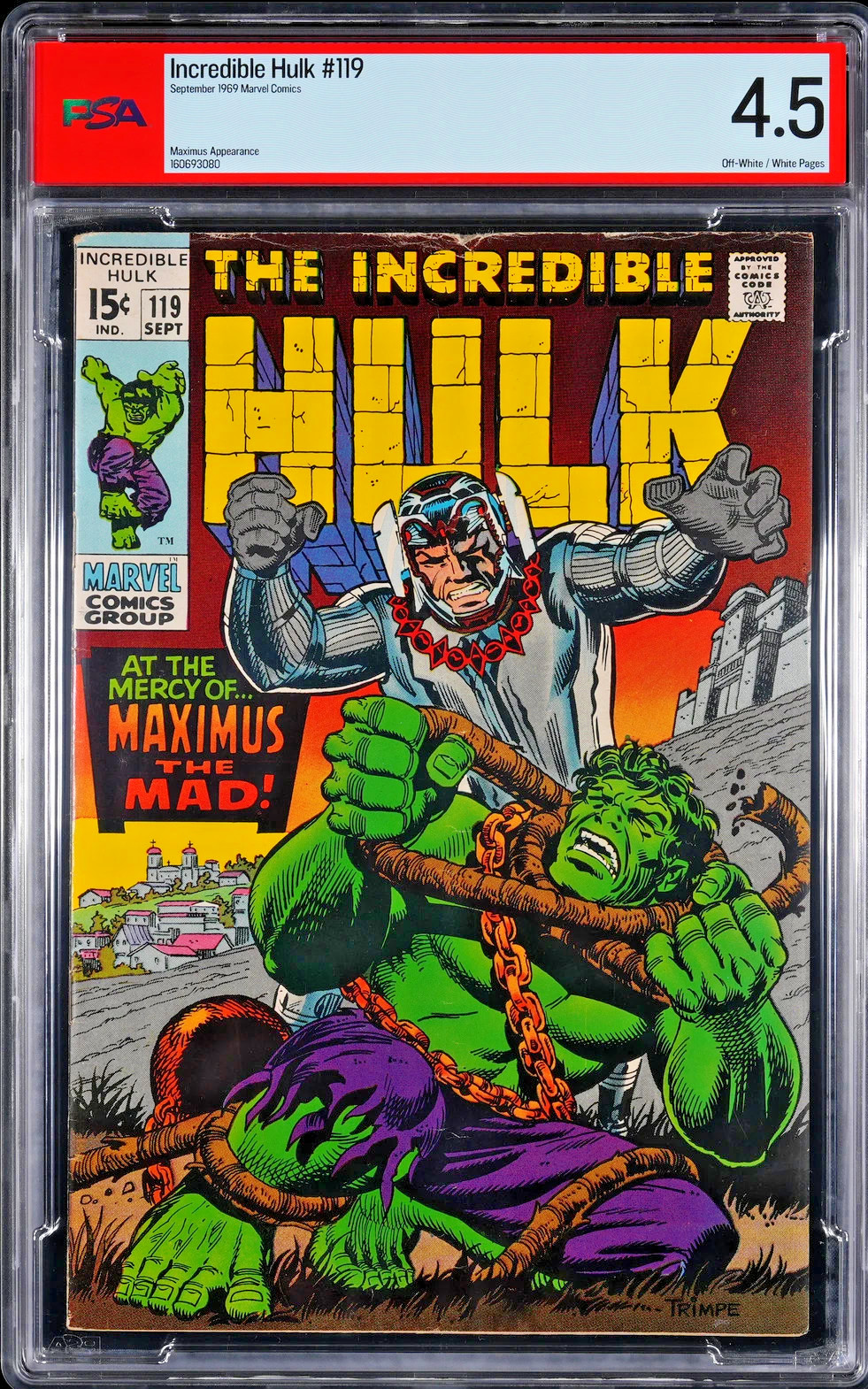 RARE THE INCREDIBLE HULK #119 PSA 4.5 1969 MAXIMUS THE MAD EVIL INHUMANS LEAGUE