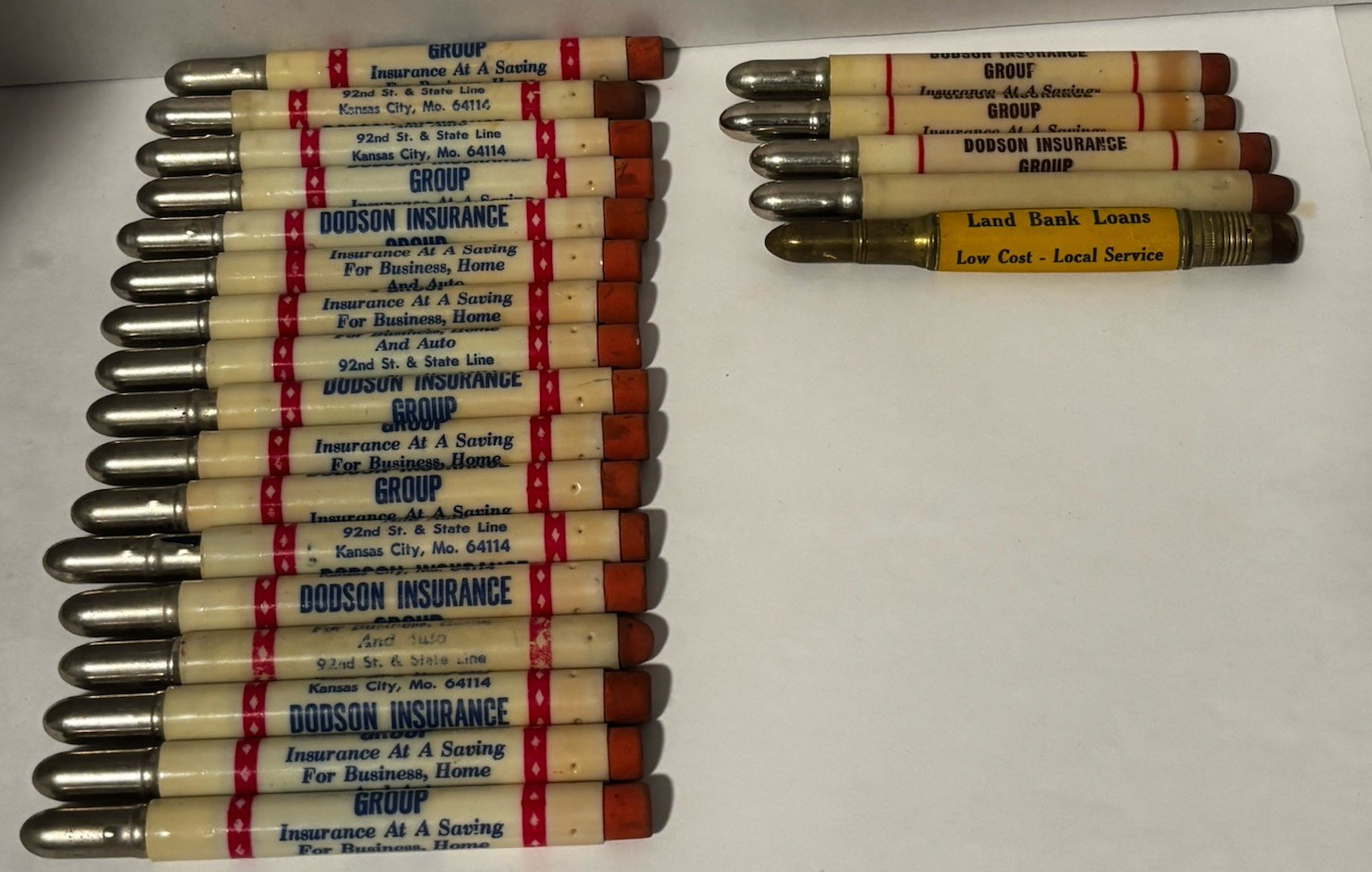 Vintage Bullet Pencil Lot 22 Dodson Insurance Kansas City National Farm Loan 