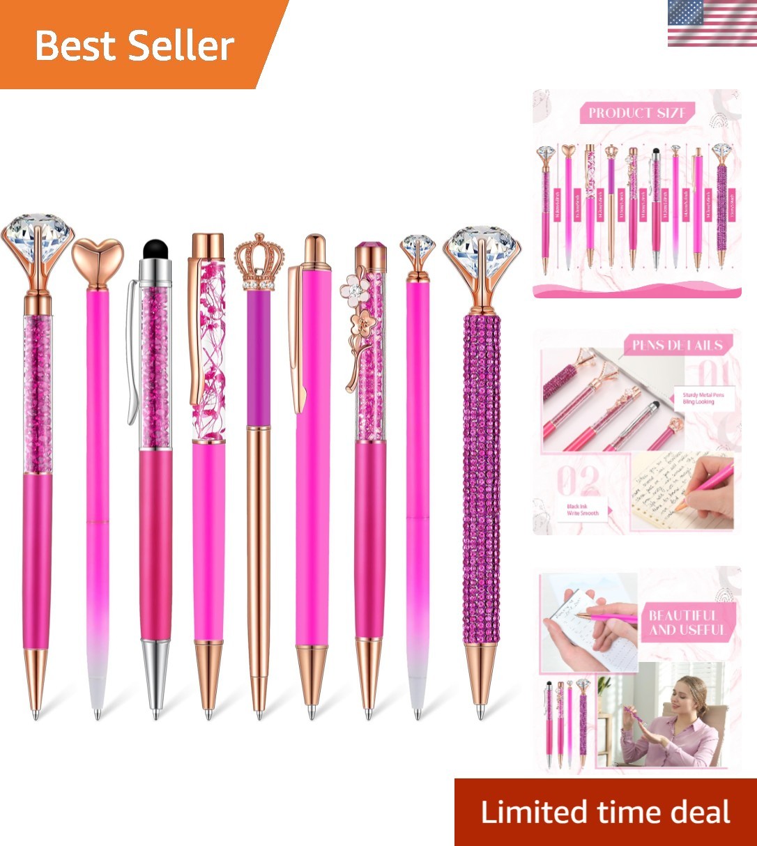 Chic 9-Piece Retractable Glitter Pens Set - Perfect for Journaling & Birthdays