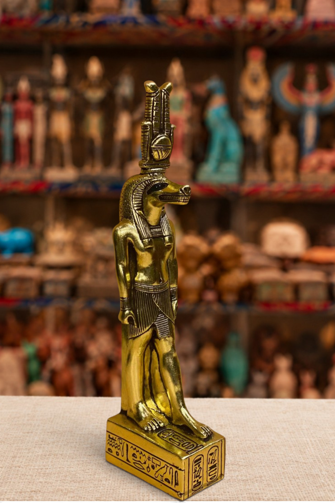 Golden Sobek Crocodile god of the Nile & power statue in Ancient Egypt