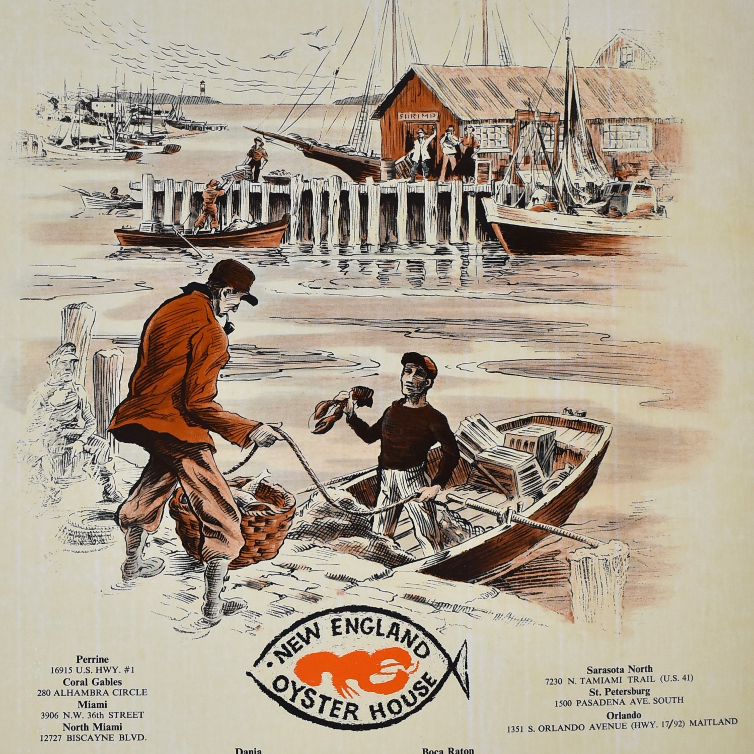 1967 Sea-Fare New England Oyster House Seafood Restaurant Menu Perrine Florida