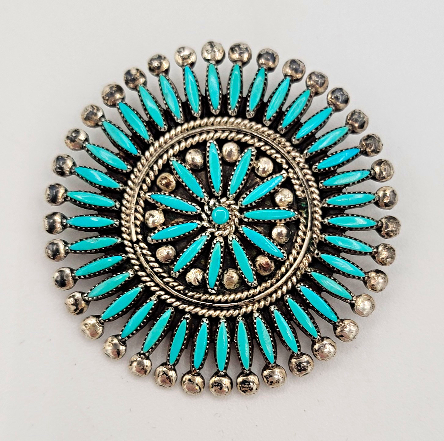 V. Awelagte Zuni Native American Turquoise Needlepoint Sterling Silver  Brooch