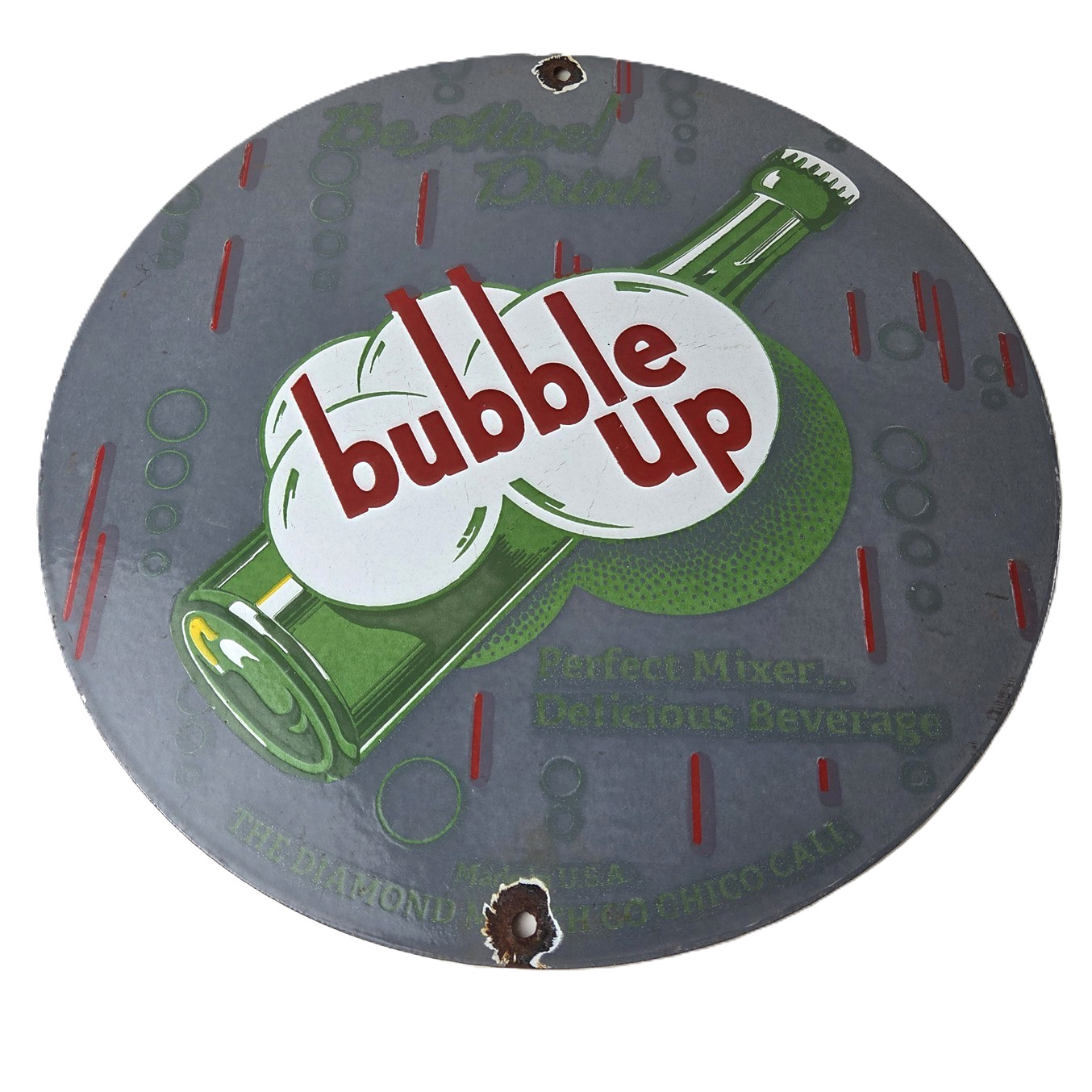 Vintage Bubble Up Porcelain - Gas Pump Plate Soda Bottles Cola Sign