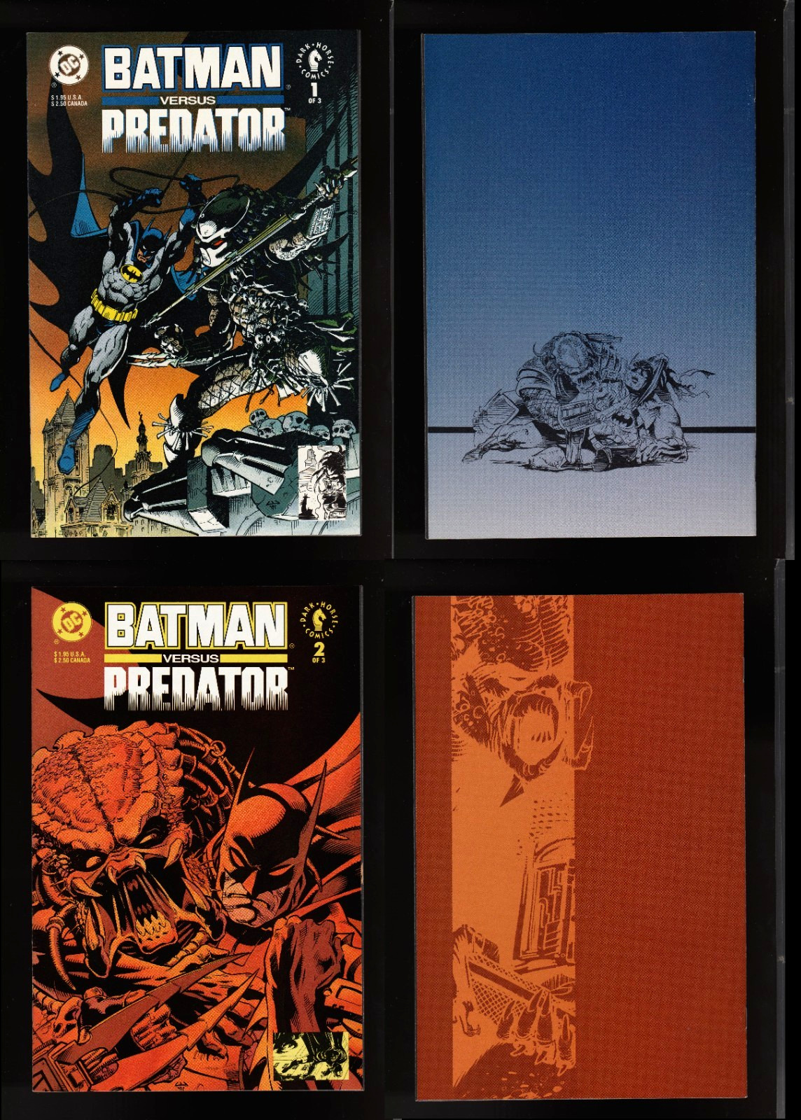 BATMAN VERSUS PREDATOR #1&2 (9.6/9.8 NM+ AVG) DC/DARK HORSE 1991 NEAR COMPLETE