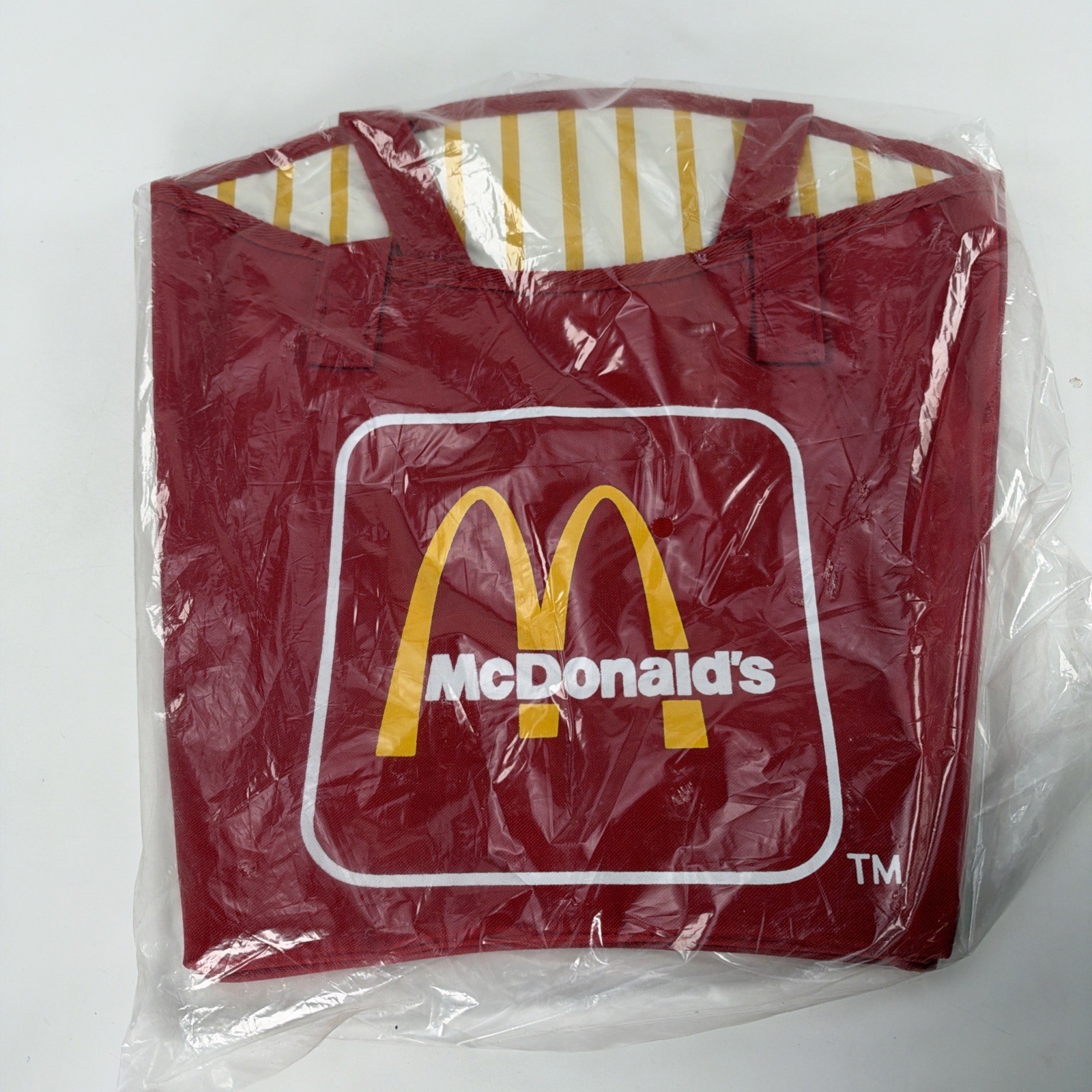 Vintage McDonald’s French Fry Red Canvas Tote Beach Bag Striped Vinyl Lining