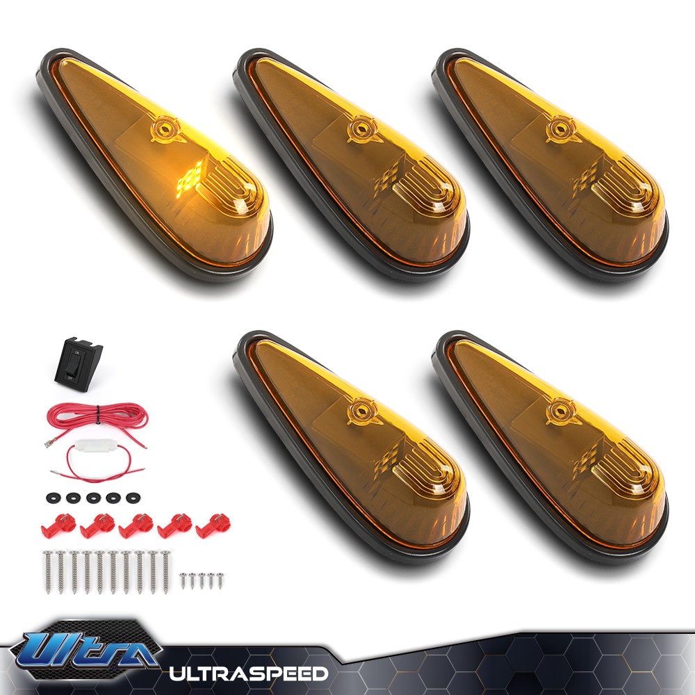 5pcs 9 LED Amber Teardrop Cab Roof Marker Lights Fit For Motorhome RV Truck
