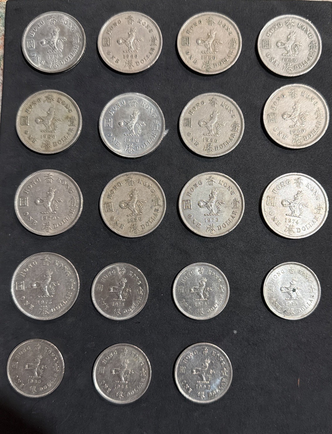 1960,1970,1973,1974,1975-1992 Hong Kong Lot Of 20 One Dollar Copper Nickel Coins