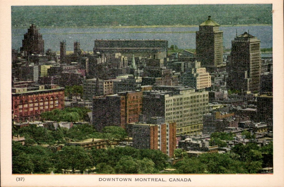 Downtown Montreal Quebec Skyline Aerial View White Border Postcard c1935