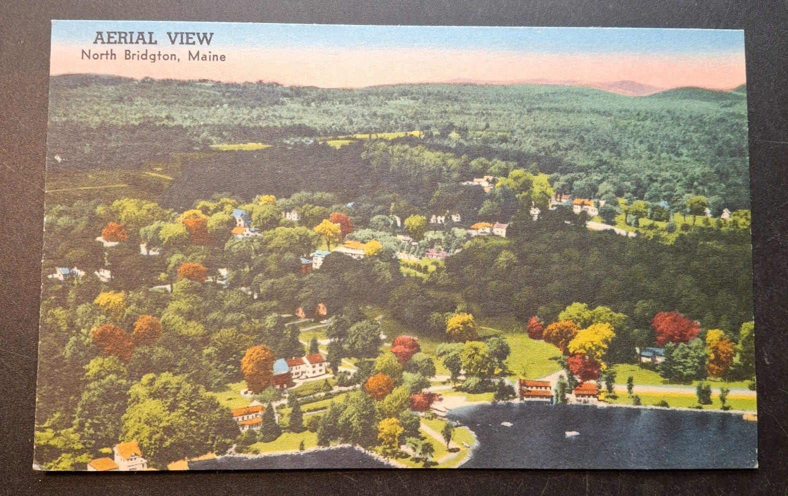 North Bridgton Maine Aerial View Postcard Circa 1940s
