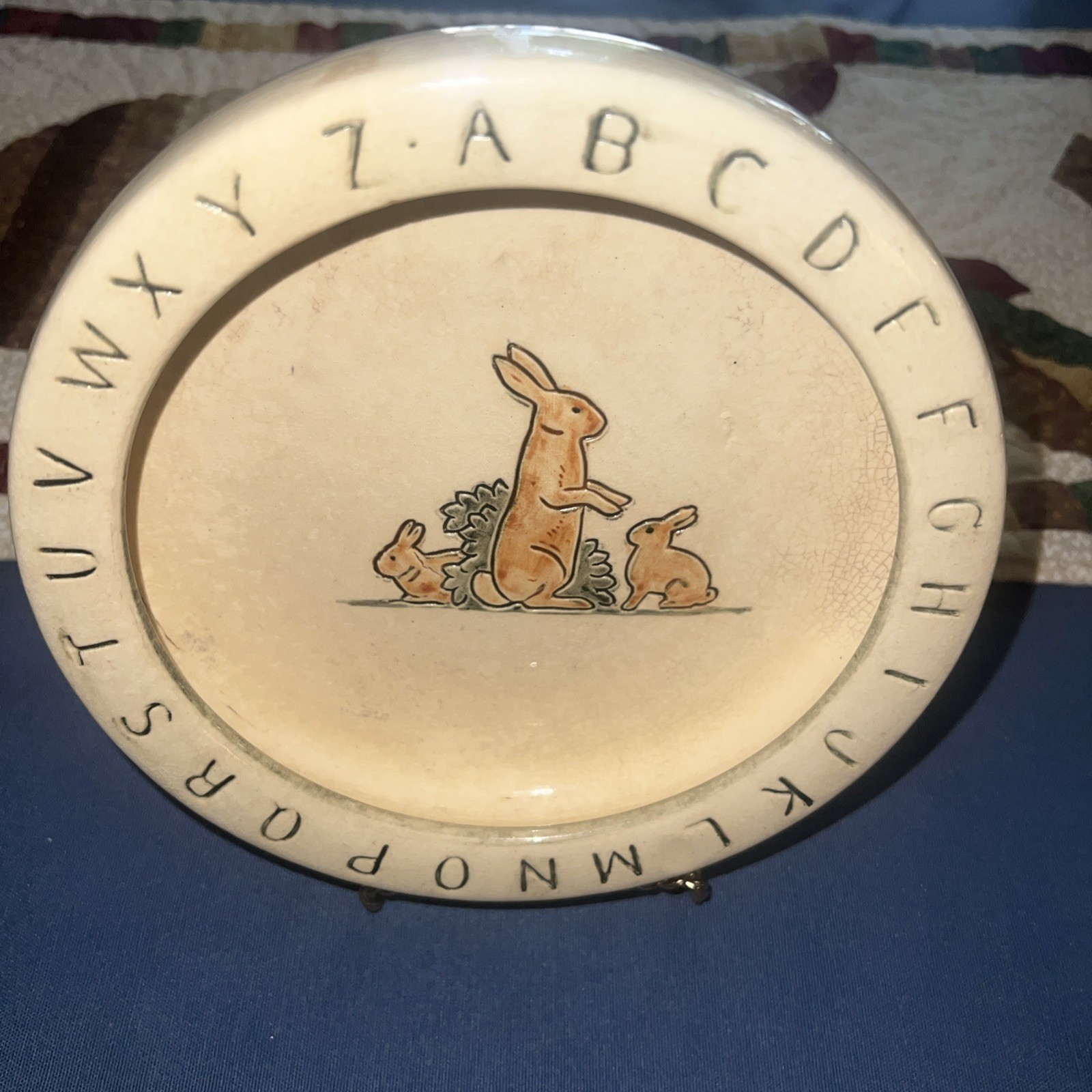 Vintage Alphabet 3 Rabbit Baby Plate