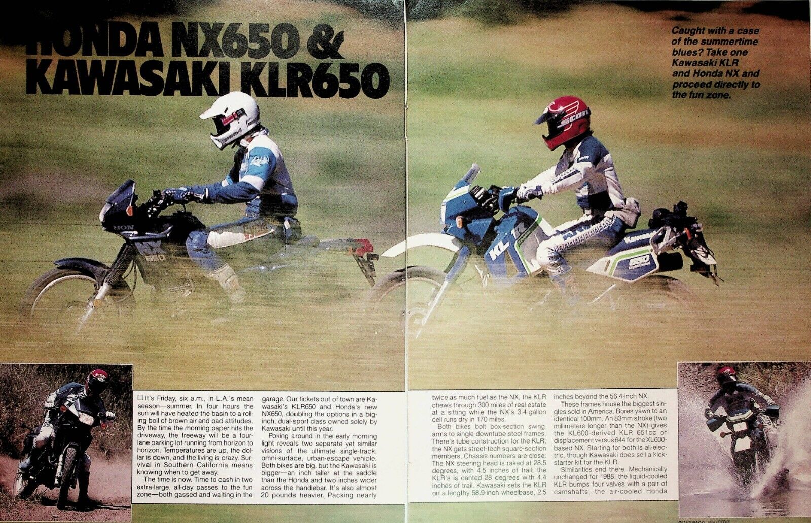1988 Honda NX650 & Kawasaki KLR650 Road Test - 7-Page Vintage Motorcycle Article