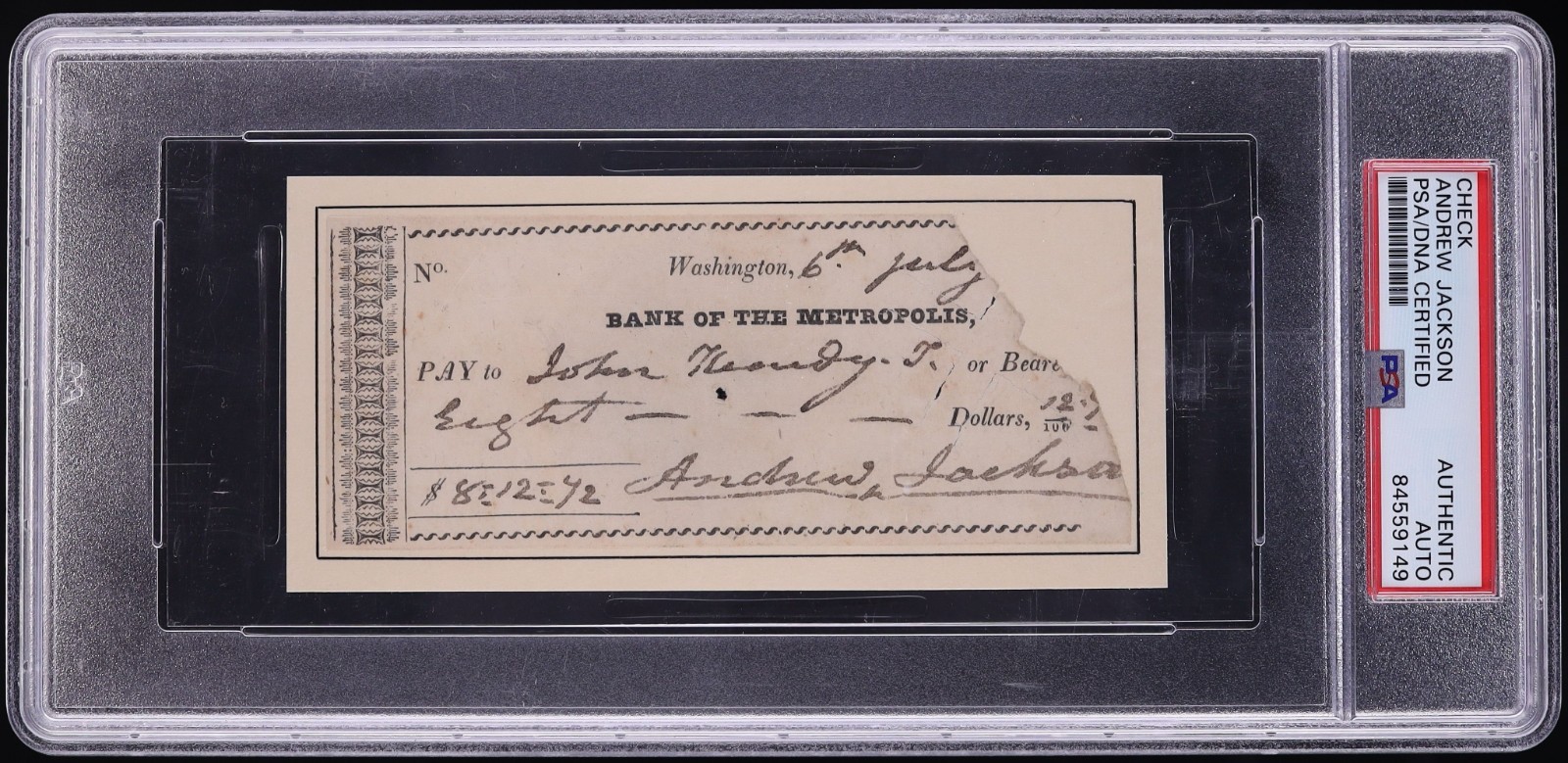 Andrew Jackson Signed Auto Handwritten Bank Check President Bank Wars PSA DNA