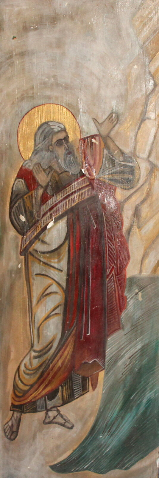 Vintage large hand painted tempera/wood icon Saint portrait