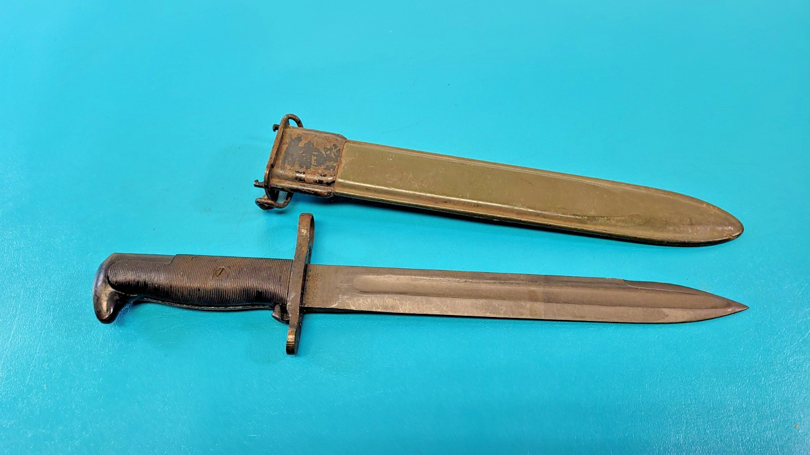 Rare Variant UTICA & PAL 1942 M1 Garand Rifle Bayonet Knife + Scabbard TR1945