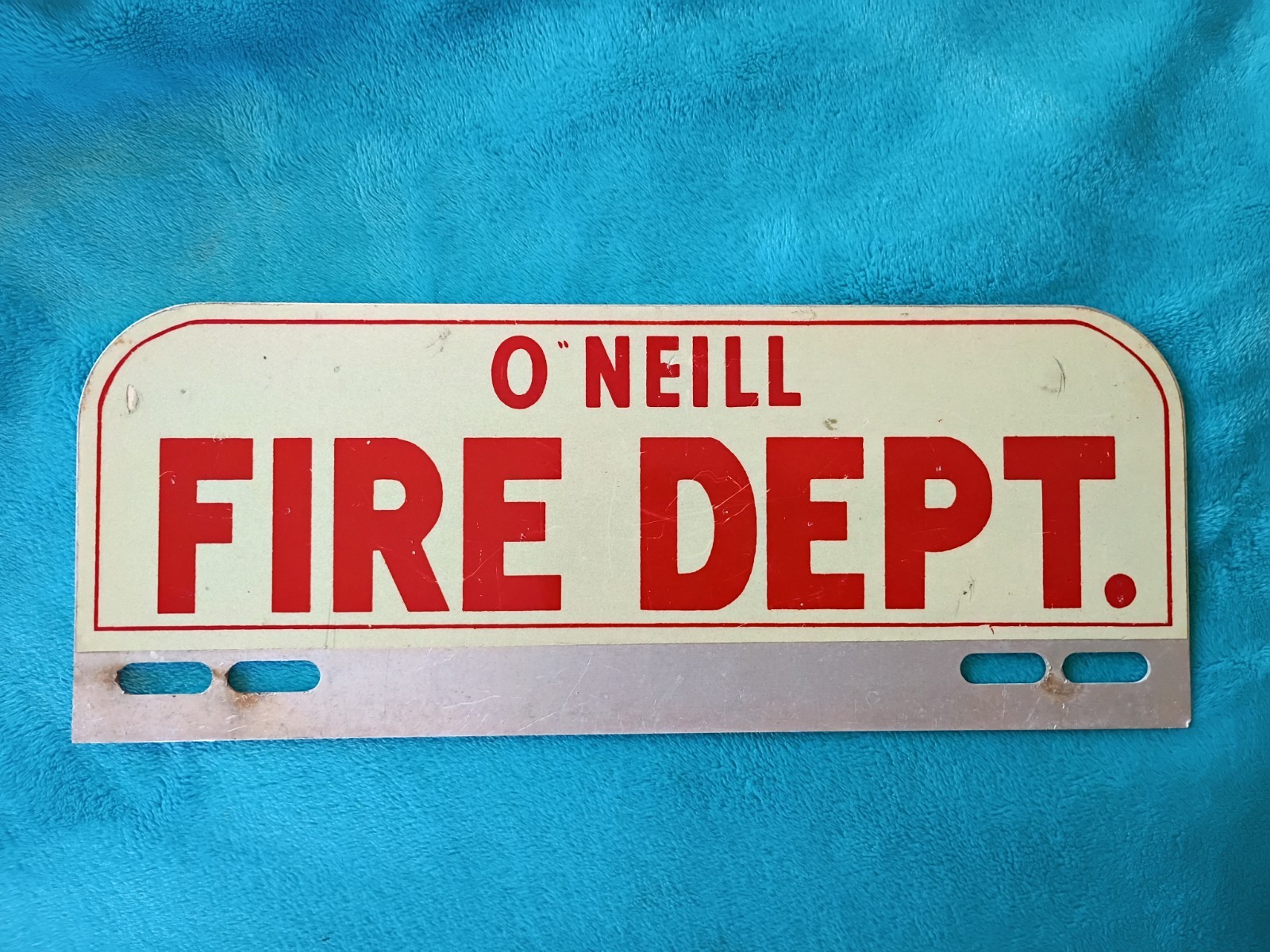 Vintage O'Neill Fire Department License Plate Topper