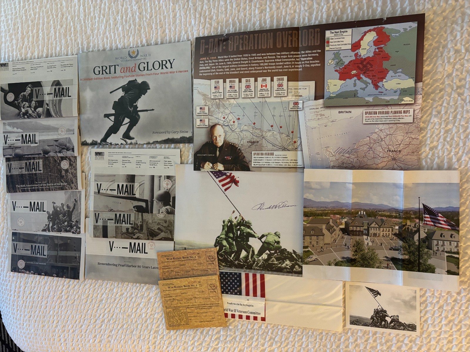National World War II Museum Memorabilia Lot - V-Mail Newsletters, Maps, & More